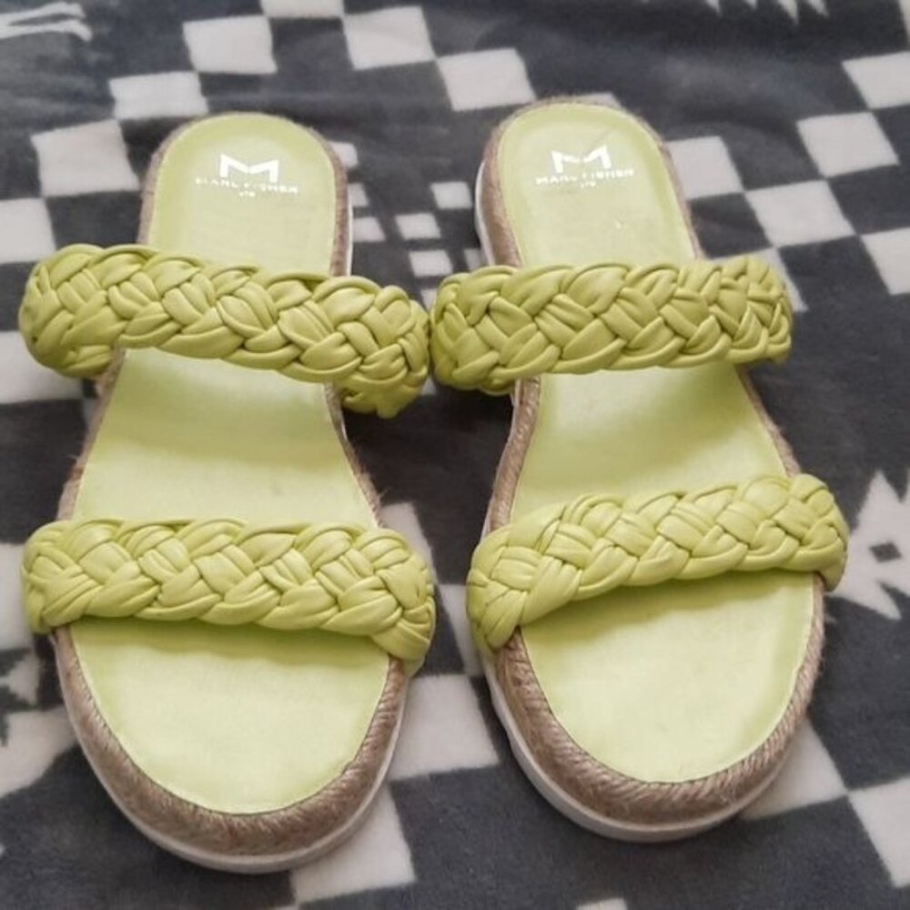Marc Fisher Lime Green Braided Jaimee Slip On Espadrille Sandals Size 8.5